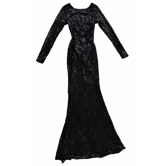 Elegant Dresses & Skirts - Black Sequin Long Sleeve Evening Gown Women’s Small Elegant Formal Dress
